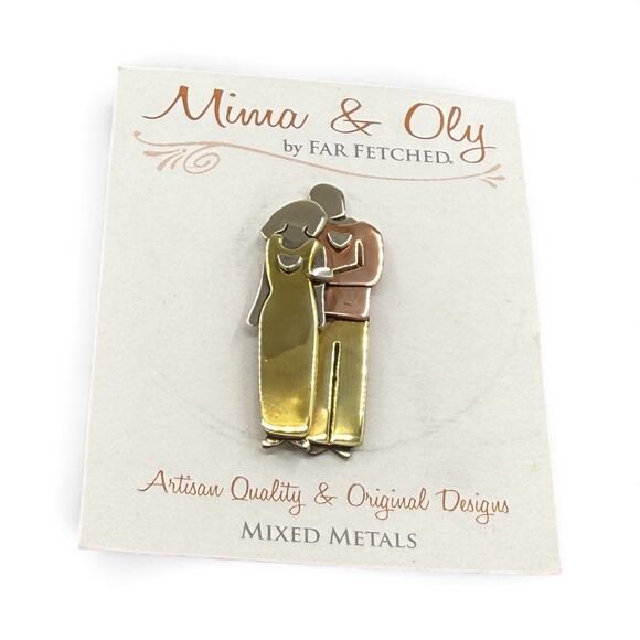 Far Fetched Happy Couple Pin Brooch Newlyweds Mixed Metals Artisan Handmade - Picture 2 of 5